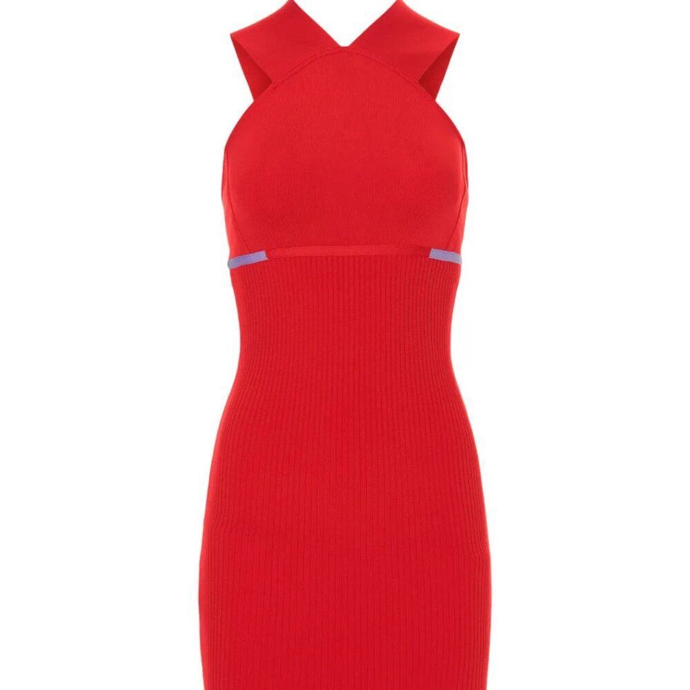 Hervé Léger luxe Halter RED ribbed Bandage Sheath party mini Dress Like New LG - Picture 7 of 12